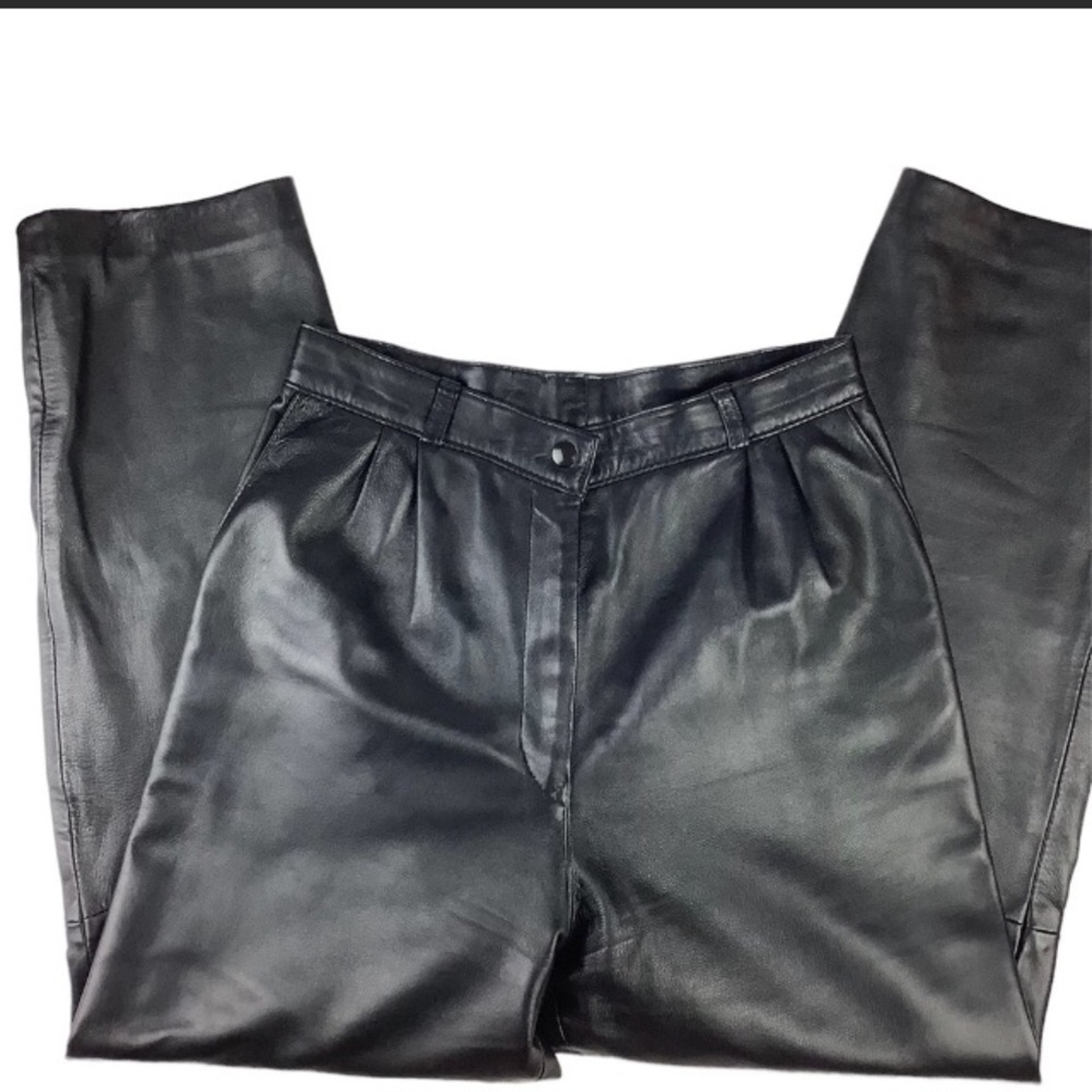 VINTAGE PLEATED TAPERED LEATHER PANTS